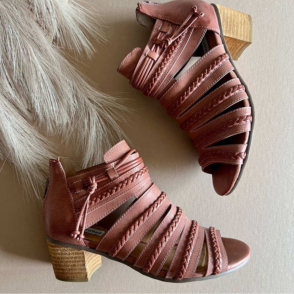 Peep Toe Braided Heeled Bootie Sandals - Picture 8 of 12